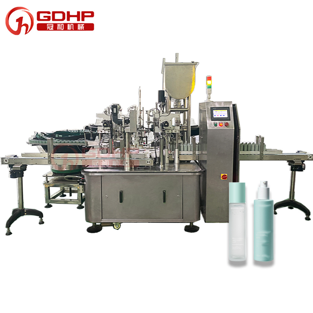 全自動爽膚水酒精噴頭灌裝旋噴頭壓蓋一體機